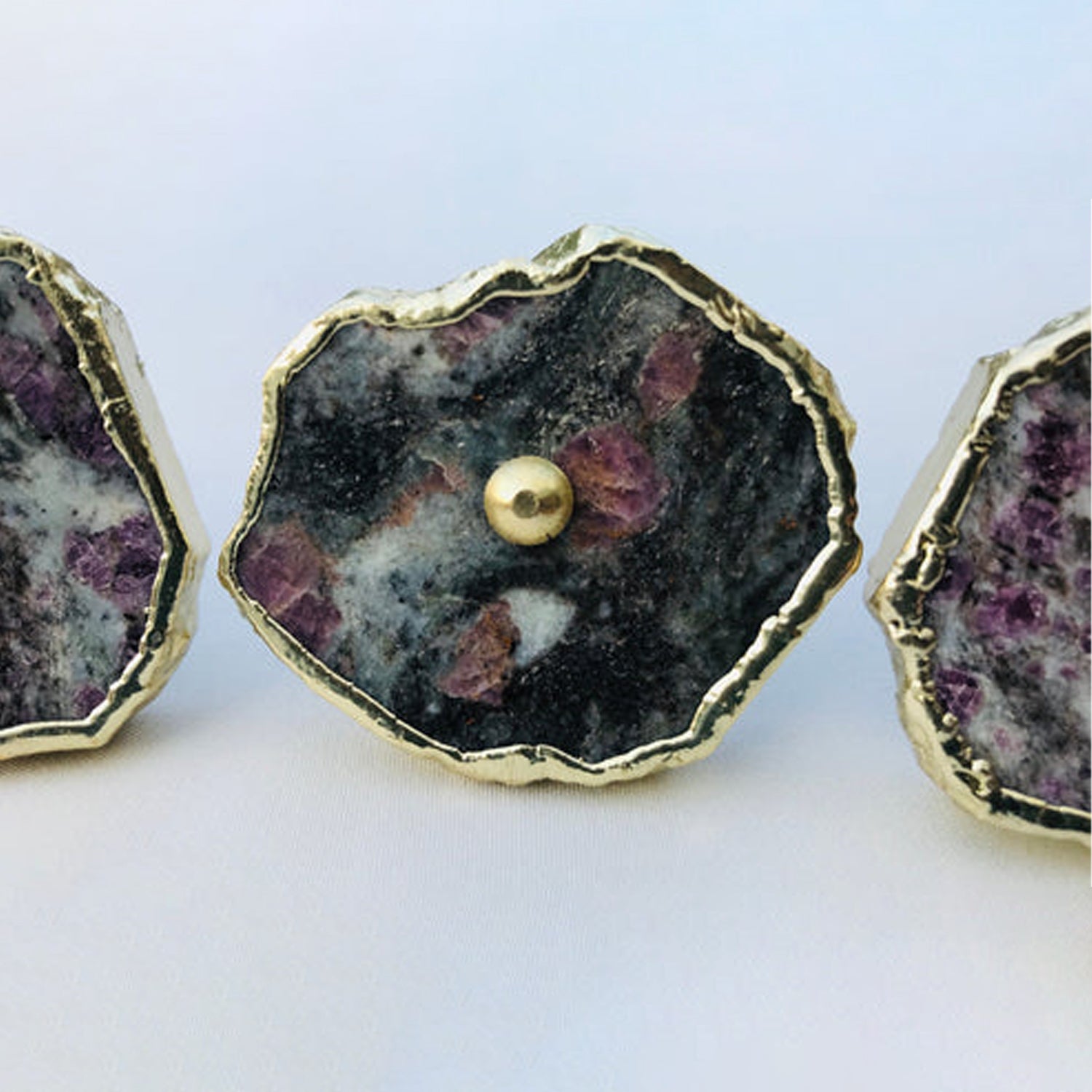 Set of 6 Lepidolite Gemstone/Agate Classic Vintage Finish Cabinet Drawer Pull Wardrobe Dresser Interior Decorative Handle