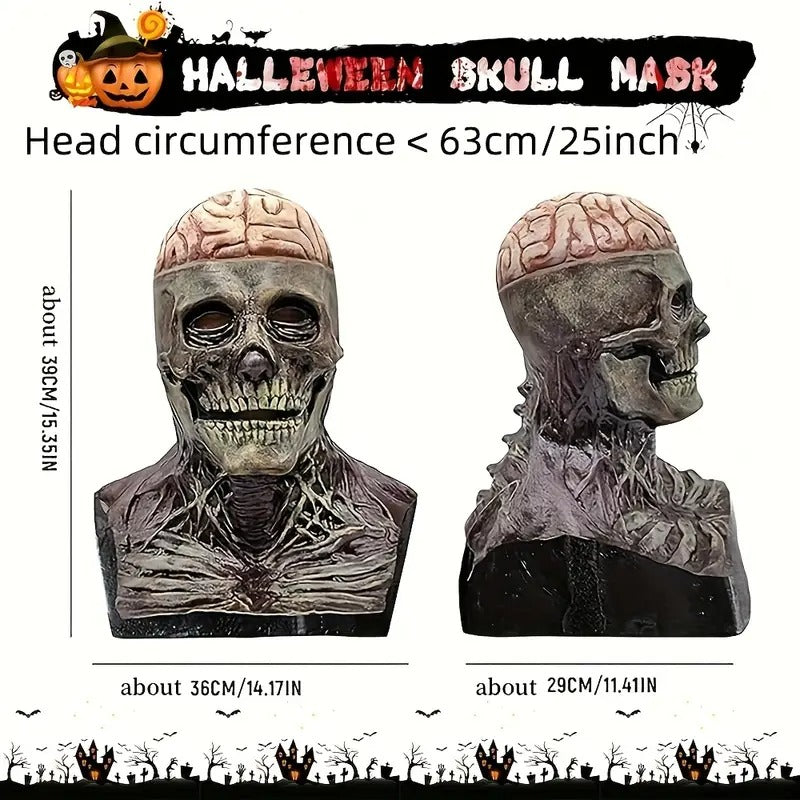 NNETM Halloween Skull Mask with Brain and Hat