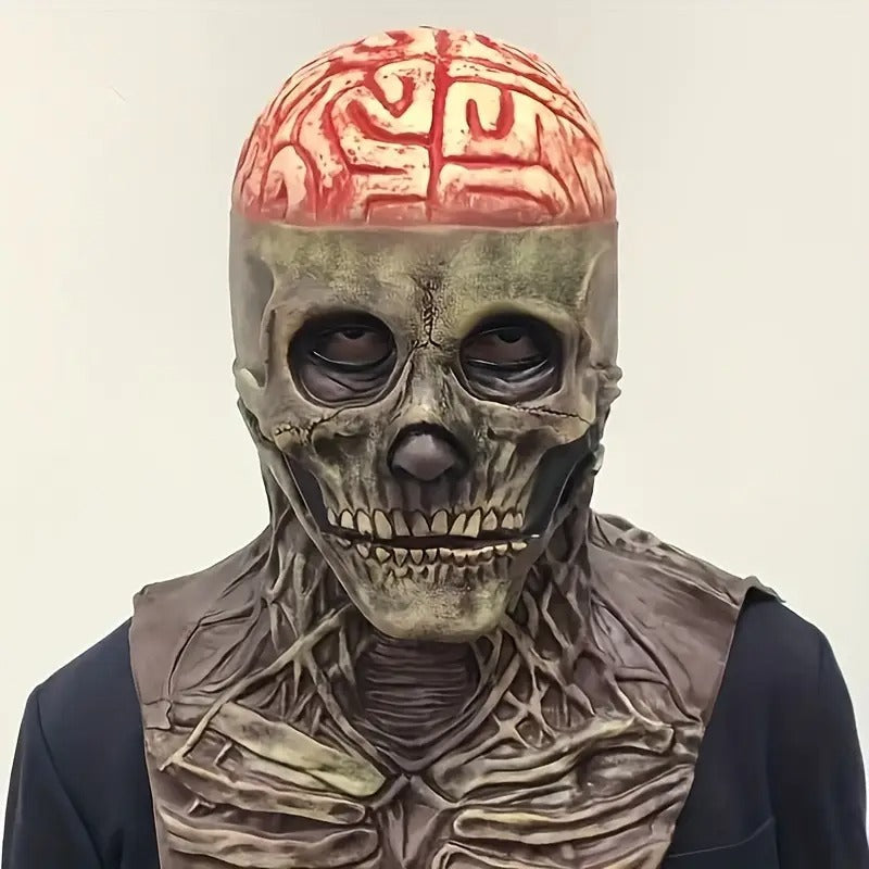 NNETM Halloween Skull Mask with Brain and Hat