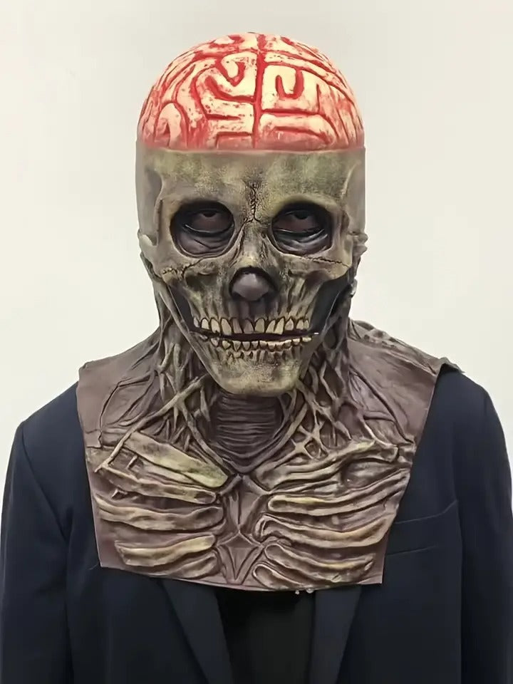 NNETM Halloween Skull Mask with Brain and Hat